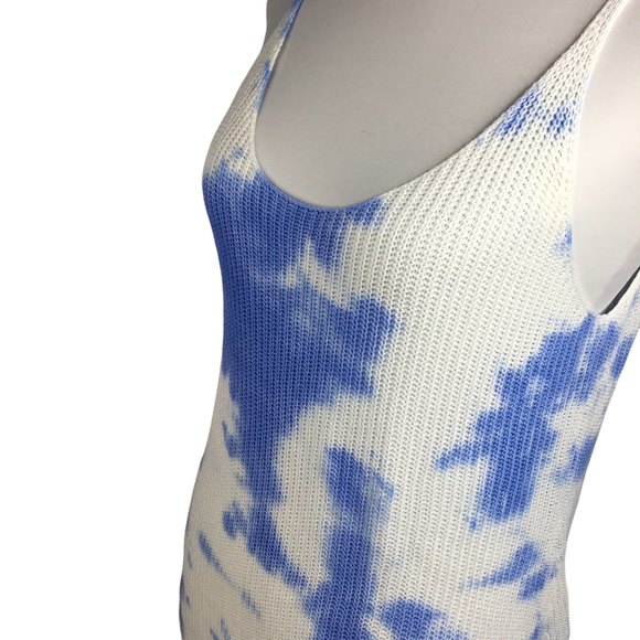 Women's Blue/White Scoop Neck Straps Sleeve Tie Dry Tank Top Size Small - Picture 8 of 8